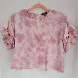 Pink and Mauve tie dye ruffle sleeve crop top